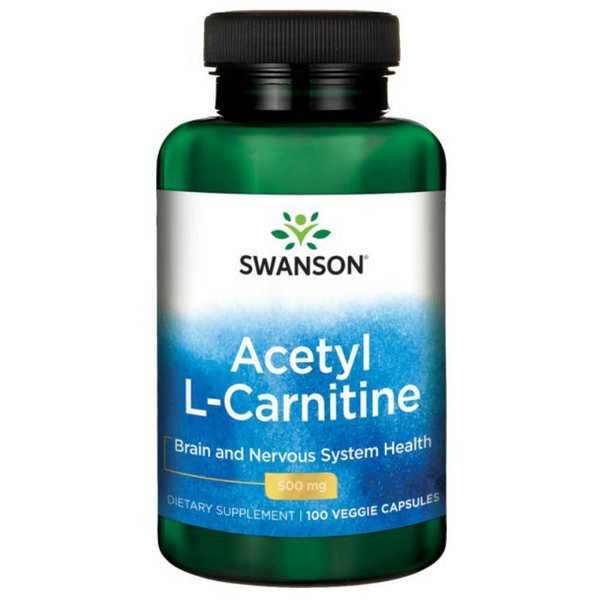Acetil L-Karnitīns 500 mg (100 vegāniskas kapsulas) Swanson Vitamins.