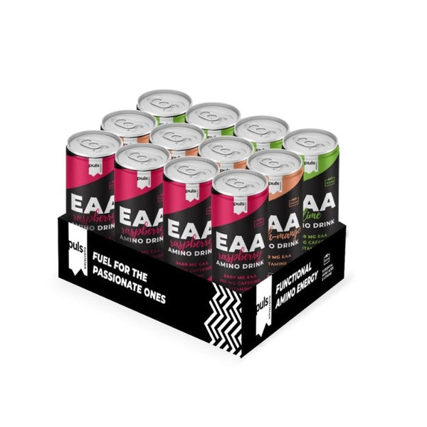 PULS EAA Aminoskābju dzēriens MIX kaste (12 x 330 ml) - Puls Nutrition - Vitamins.lv
